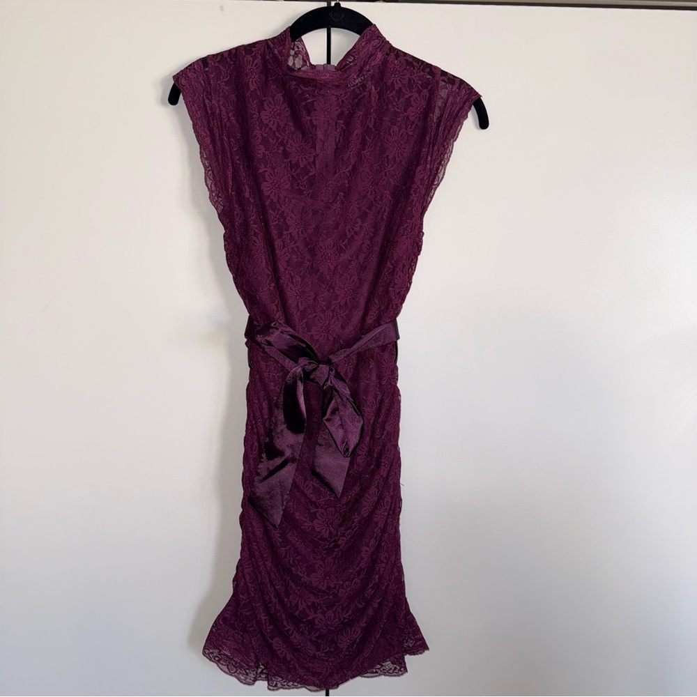 Audrey Ann Deep Purple Lace Midi Dress